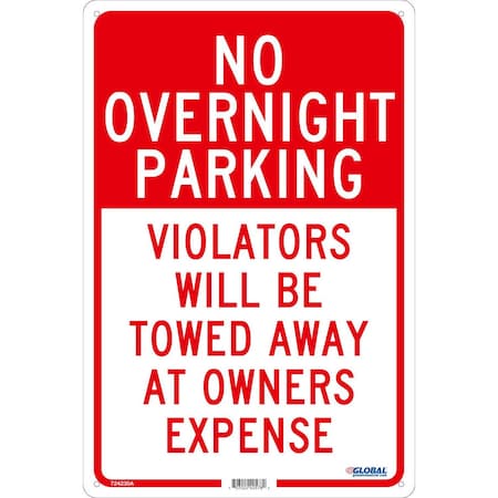 Global Industrial No Overnight Parking Violators Will Be Towed, 18x12, .040 Aluminum 724230A